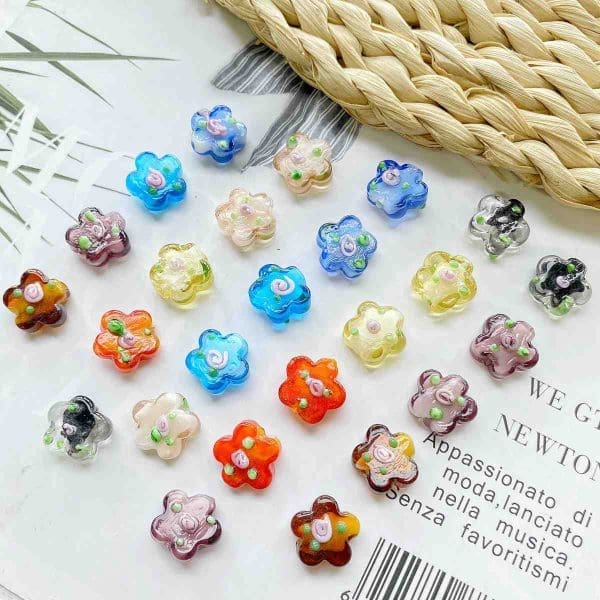 Vintage Flower Glass Beads Charm