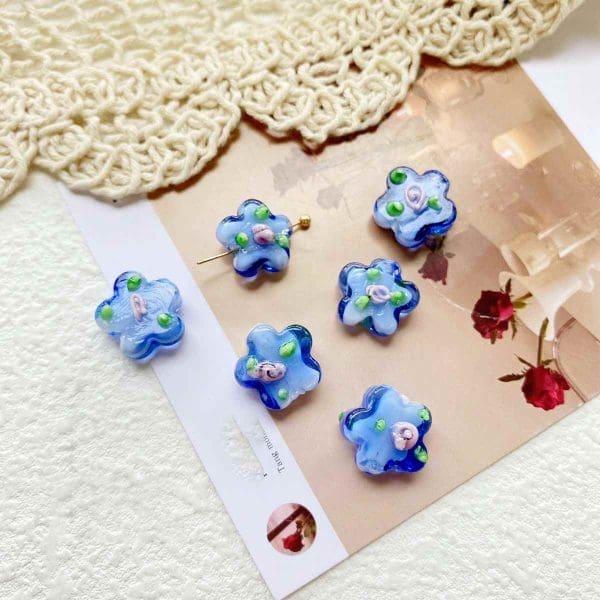 Vintage Flower Glass Beads Charm