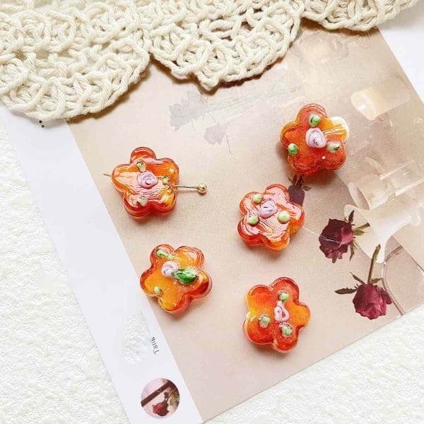 Vintage Flower Glass Beads Charm