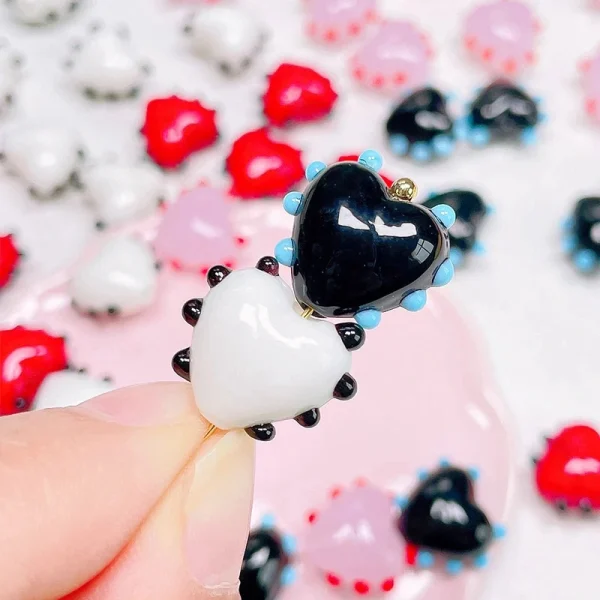 Dot Heart Glass Beads Charms