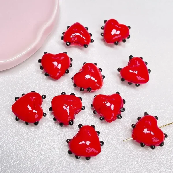 Dot Heart Glass Beads Charms