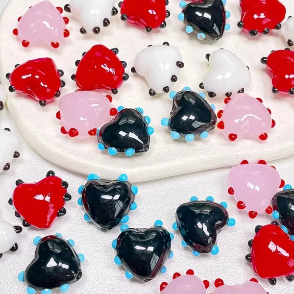 Dot Heart Glass Beads Charms