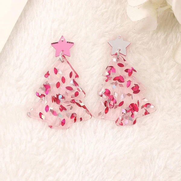 Pink Glitter Christmas Tree Acrylic Charms