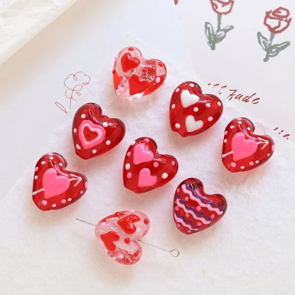 Pink Cute Heart Glass Beads