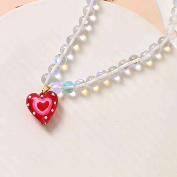 Pink Cute Heart Glass Beads