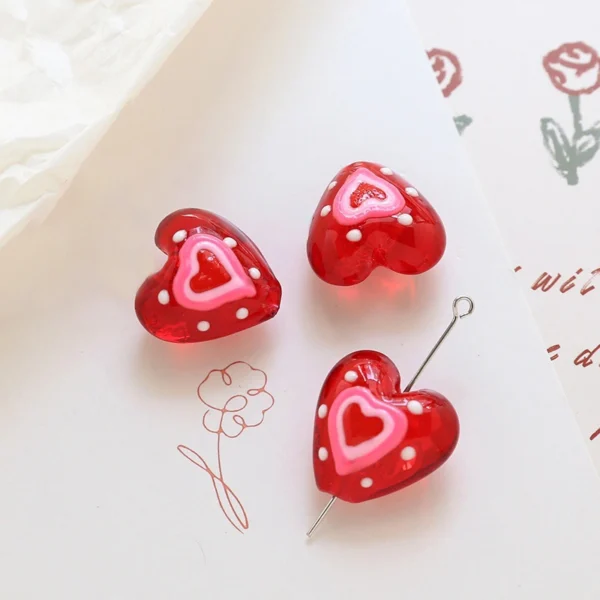 Pink Cute Heart Glass Beads