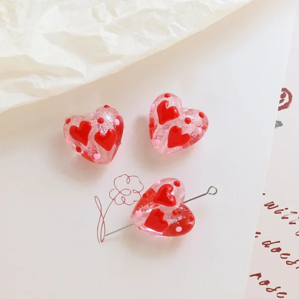 Pink Cute Heart Glass Beads