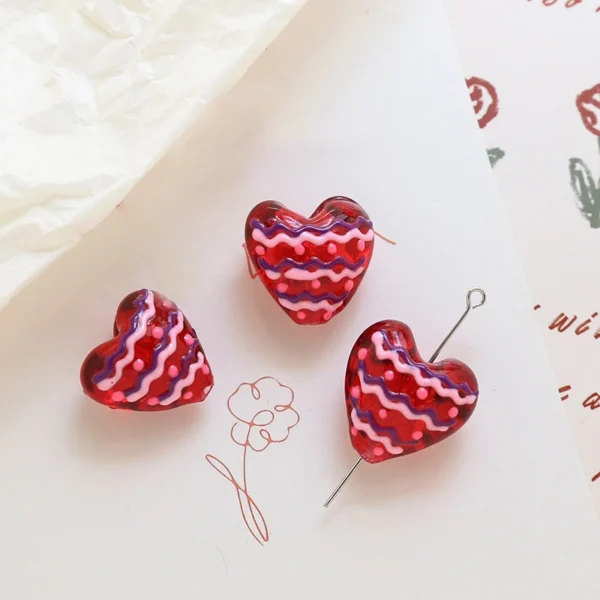 Pink Cute Heart Glass Beads