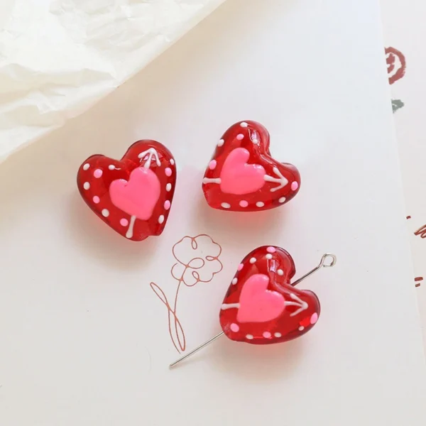 Pink Cute Heart Glass Beads