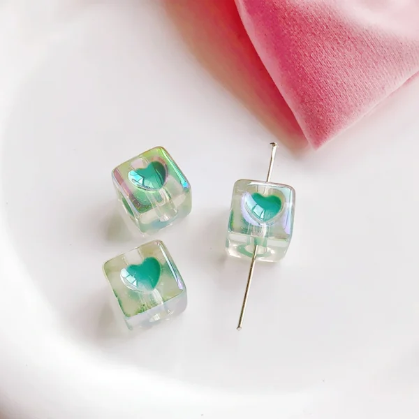 Color Heart Acrylic Square Beads