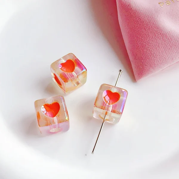 Color Heart Acrylic Square Beads