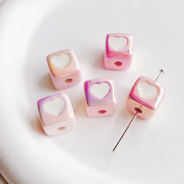 Color Heart Acrylic Square Beads