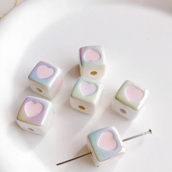 Color Heart Acrylic Square Beads