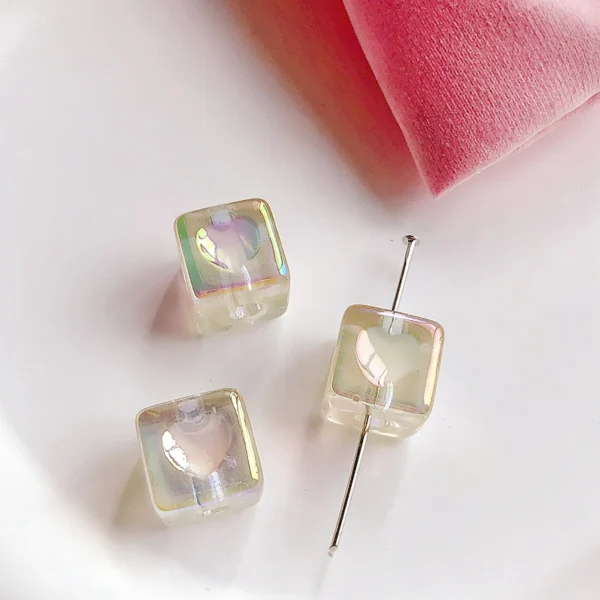 Color Heart Acrylic Square Beads