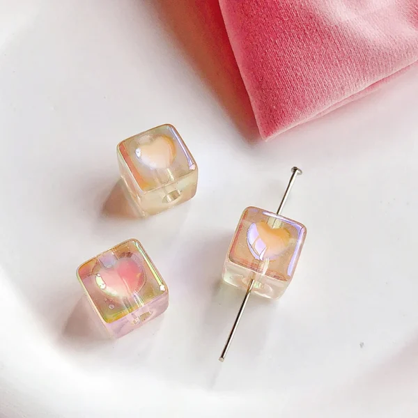 Color Heart Acrylic Square Beads